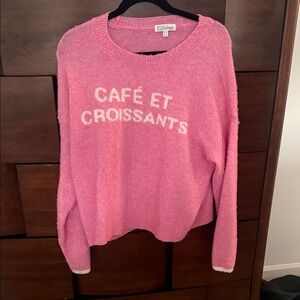 PJ Salvage Pink Fuzzy 'Café et Croissants' Crewneck Sweater